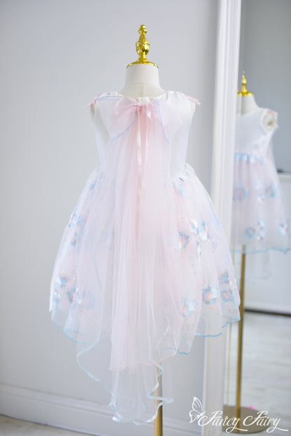 Back view of the dress with large pink bow and sheer flowing tails – Fancy Fairy